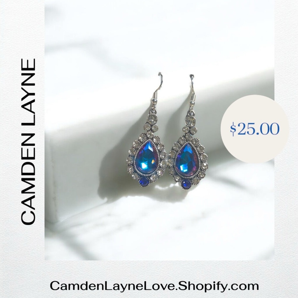 Camden Layne Blue and Silver Teardrop Earrings - Picture 2 of 3